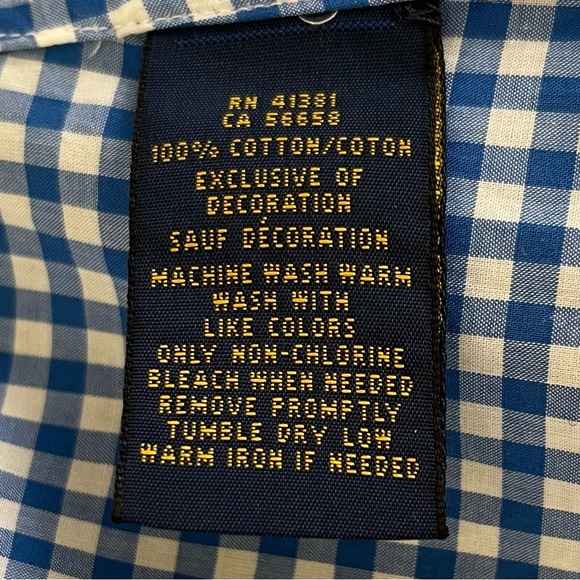 Ralph Lauren Blue/White Gingham Check Button Down Shirt 2 - Picture 7 of 7